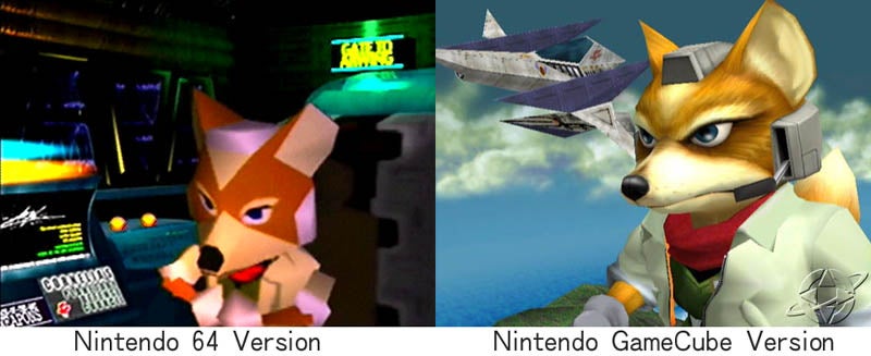 Fox McCloud comparison between the Nintendo 64 and Nintendo GameCube versions of Star Fox